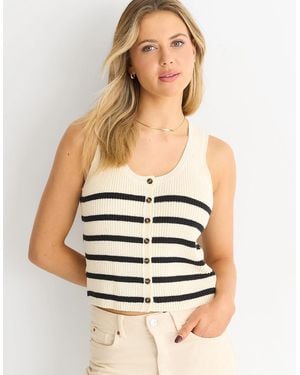 Gini London Mono Stripe Knit Waist Coat Vest - Multicolour