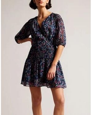 Ted Baker Casadee Smock Panel Wrap Mini Dress - Blue