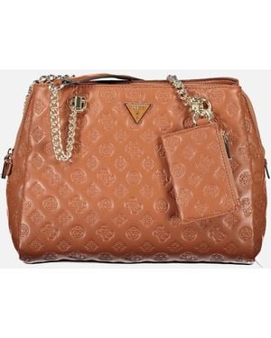 Guess Elegant Chain Handle Handbag With Multiple Compartments - Brown