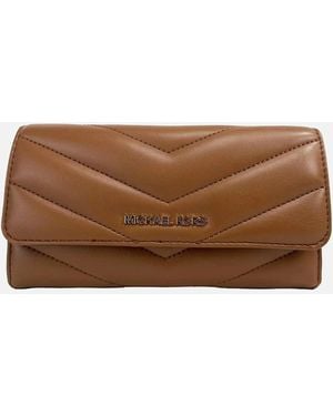 Michael Kors Large Quilted Leather Trifold Wallet With Card Slots & Id Holder - Brown