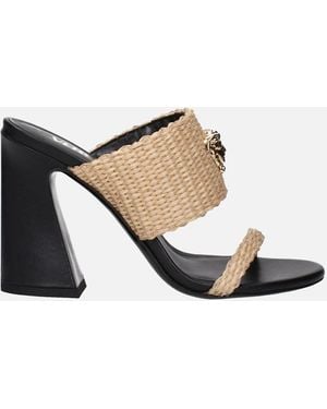 Versace Vintage Effect Raffia High Heel Sandals - White