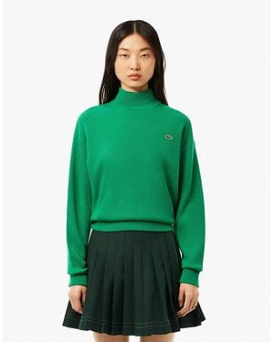 Lacoste Relaxed Fit Carded Wool High Neck Jumper - Green
