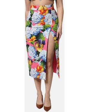 Dolce & Gabbana Floral Print Pencil Skirt With Side Slit - Red