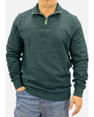 Weekend Offender Sweatshirt Quarter Zip Pullover Plain Jumper Cotton - Green