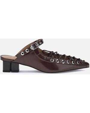 Ganni Oleatex Crinkled Fabric Laced Mules - Brown