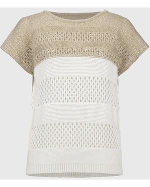 Joseph Ribkoff Colour Block Metallic Jumper Knit Pullover - White