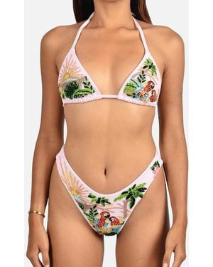 Oceanus Charli Embellished Premium Tropical Bikini Top - Black
