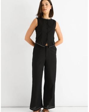 Gini London Cotton Contrast Stitch Detail Waist Coat - Black