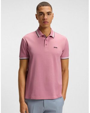 BOSS Boss Paddy Cotton-Piqué Polo Shirt With Contrast Logo - Pink