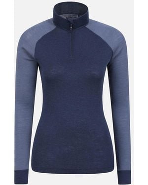 Mountain Warehouse Ladies Merino Wool Zip Neck Thermal Top - Blue