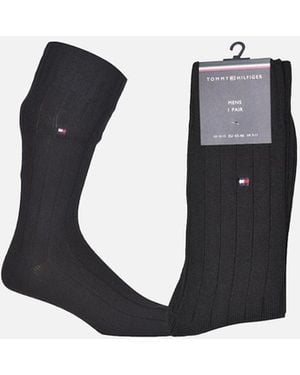 Tommy Hilfiger Merino Wool Ribbed Boot Socks - Black