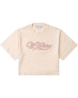 Off-White c/o Virgil Abloh Embroidered Baseball Logo Crop Tee - Pink
