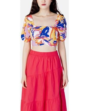 ONLY Square Neckline Short Sleeve Top - Red