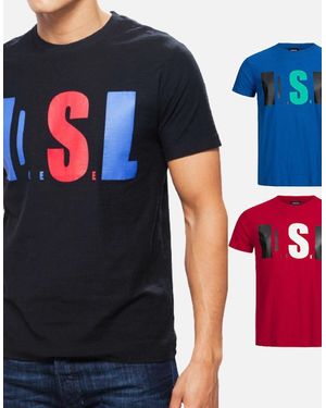 DIESEL T Joe Qb T Shirt Slim Fit Crew Neck Printed Casual Summer Cotton Tee - Blue
