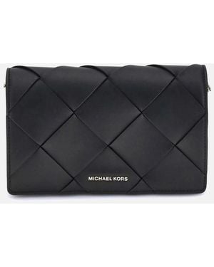 Michael Kors Woven Leather Shoulder Bag With Chain Strap - Black
