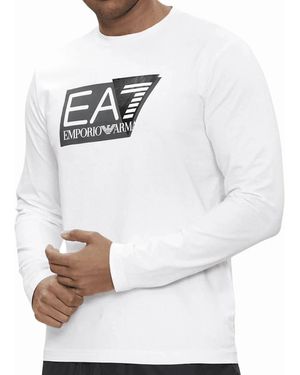 EA7 Cotton Triangle Logo Long Sleeve T-Shirt - White