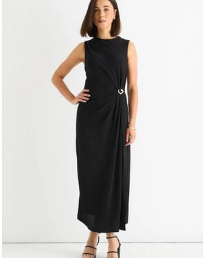 Gini London Waist Ruched Metal Trim Sleeveless Midi Dress - Black