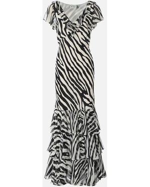 RIXO London Amelle Silk Printed Maxi Dress - White