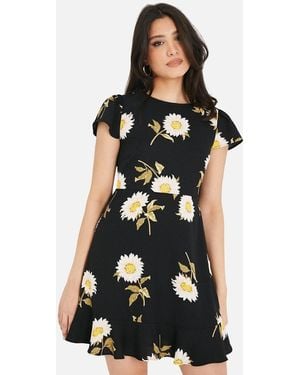 Dorothy Perkins Ladies Daisy Tiered Hem Flutter Mini Dress - Black