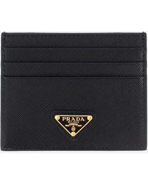 Prada Grained Calfskin Card Holder With Logo Plaque - Black