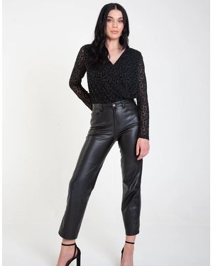 Gini London Animal Pattern Burnout Long Sleeve Bodysuit - Black