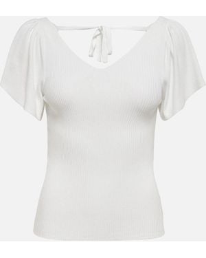 ONLY Onlmara Ribbed Knit Top Short Sleeve Vneck - White