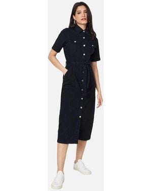 Dorothy Perkins Ladies Denim Short-Sleeved Midi Dress - Blue
