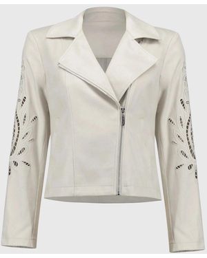 Joseph Ribkoff Foiled Faux Suede Moto Jacket - Natural