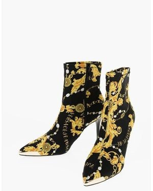 Versace Printed Logo Stiletto Heel Boots - Black