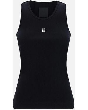 Givenchy Cotton Ribbed Tank Top With 4G Logo Plaque - Black