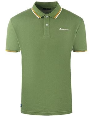 Aquascutum Twin Tipped Collar Brand Logo Army Polo Shirt - Green