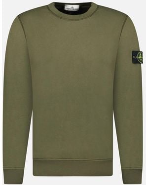 Stone Island Compass Badge Organic Cotton Crewneck Sweatshirt Military - Green