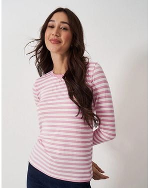 Crew Modal Blend Striped Super Soft Crew Neck Top - Pink