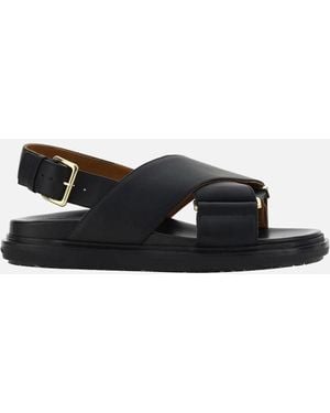 Marni Calfskin Double Strap Fussbett Sandals - Black