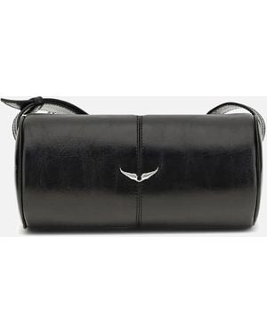 Zadig & Voltaire Glossy Leather Shoulder Bag With Metallic Details - Black