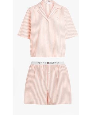 Tommy Hilfiger Linen Relaxed Pyjama Set Multicoloured - Pink