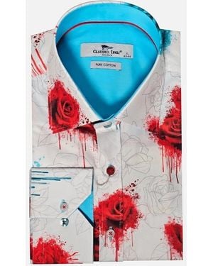 Claudio Lugli Rose Design Long Sleeve Shirt - Blue