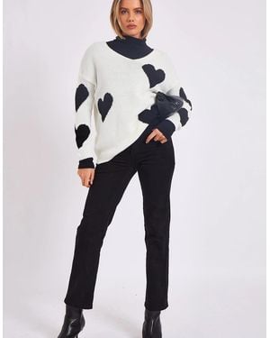 Gini London V Neck Oversized Heart Knit Jumper - Blue