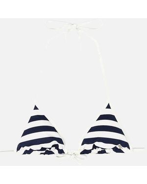 Tommy Hilfiger Nautical Stripe Ribbed Triangle Bikini Top, /Ivory - Blue