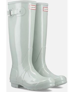 HUNTER Original Tall Gloss Rubber Sea Foam Wellington Boots - Blue