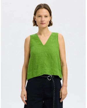 SELECTED Femme Linna Sleeveless Reversible Linen Top Spindle Tree - Green