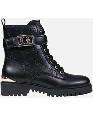 Guess Lace-Up Round Toe Polyurethane Boots - Black