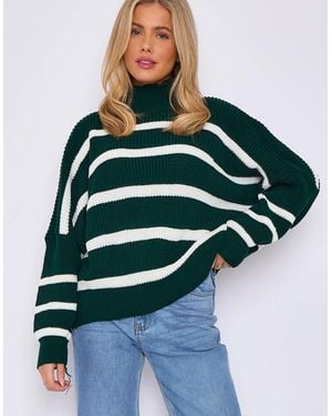 Gini London Chunky Knit High Neck Jumper - Green