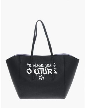 Versace Solid Print Shoulder Handbag With Logo - Black