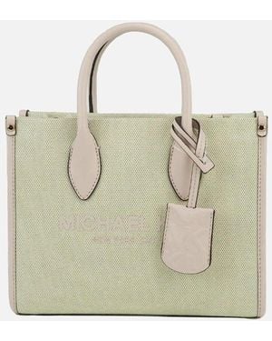 Michael Kors Canvas Shopper Crossbody Bag With Leather Trim - Natural