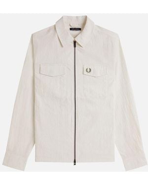 Fred Perry Textured Zip-Through Overshirt Light Ecru - White