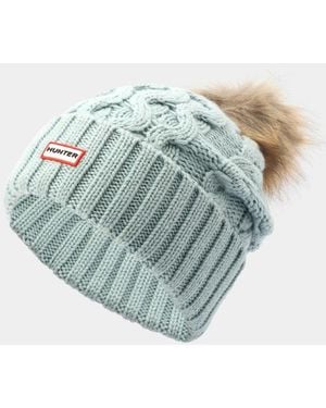 HUNTER Cable Knit Beanie With Pom - Blue
