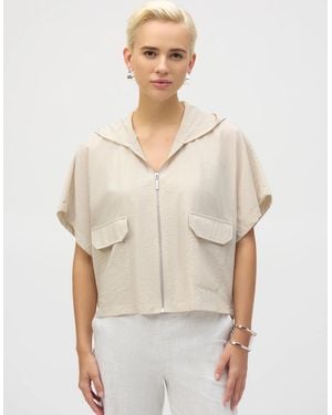 Joseph Ribkoff Nylon Hooded Short Sleeve Boxy Jacket - Natural