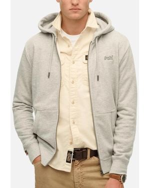 Superdry Essential Logo Full Zip Hoodie - Natural