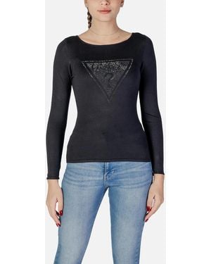 Guess Round Neck Long Sleeve Knit Top - Blue